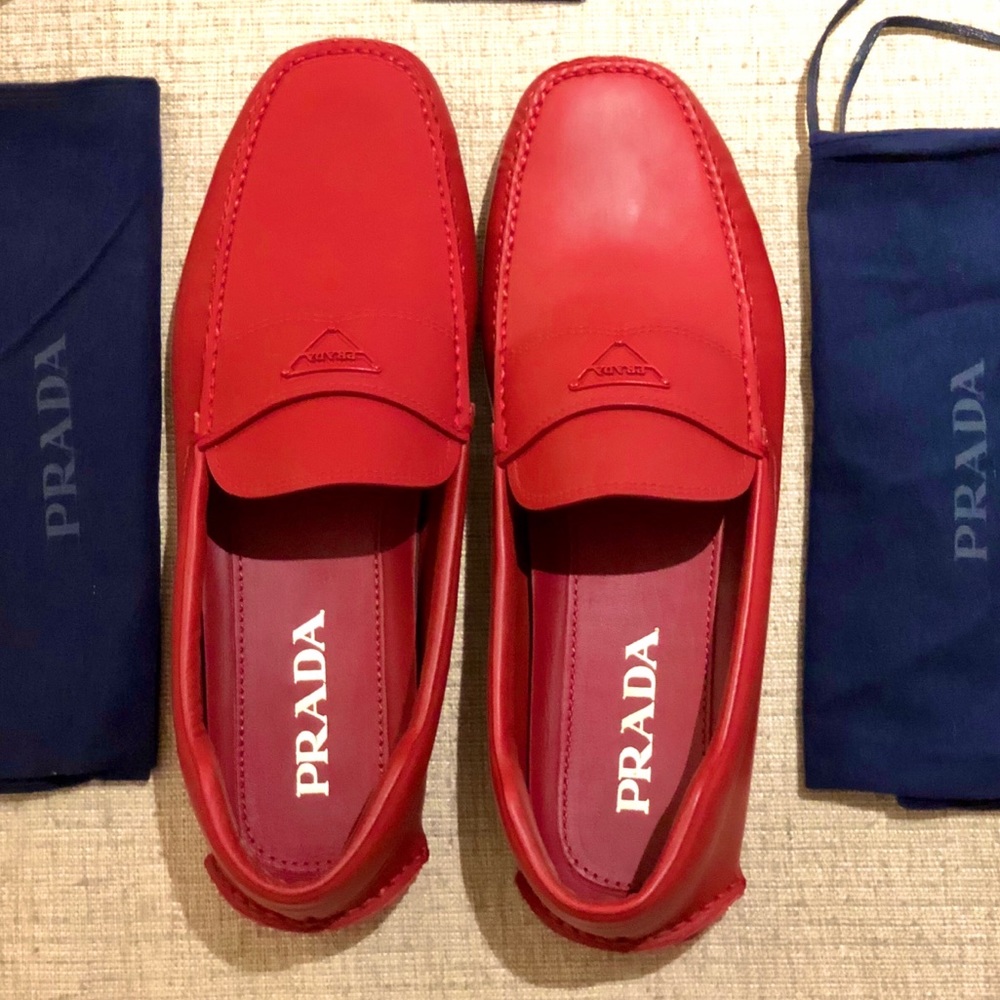 Authentic Red Rubberized Prada Loafers!